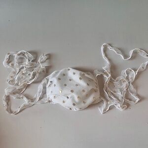 White Tulle Gold Polka Dot Tie Face Mask Cottagecore Bridal Costume COVID mask